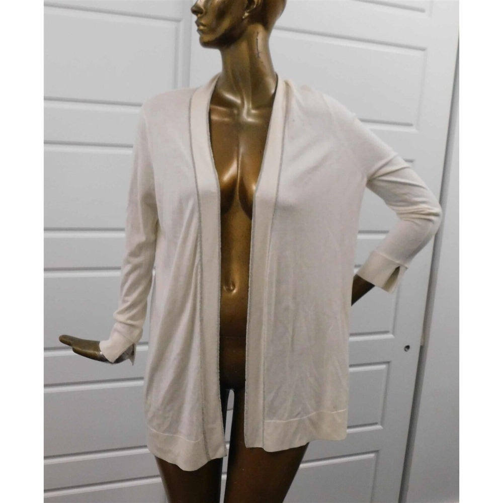 Neiman Marcus Cashmere Silk Wool Ivory Open‎ Cardigan Sweater sz L